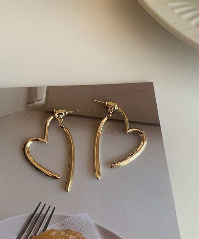 Casual Stylish Gold Copper Overgild Love Hoop Earrings