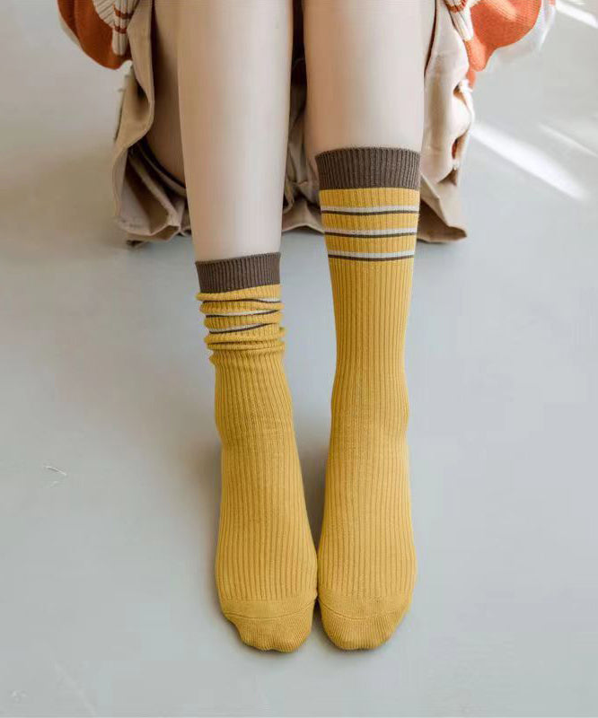 Casual Versatile Striped Cotton Mid Calf Socks