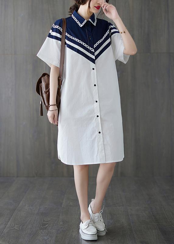 Casual White Patchwork long shirts Summer Cotton Dress ( Limited Stock) - Omychic