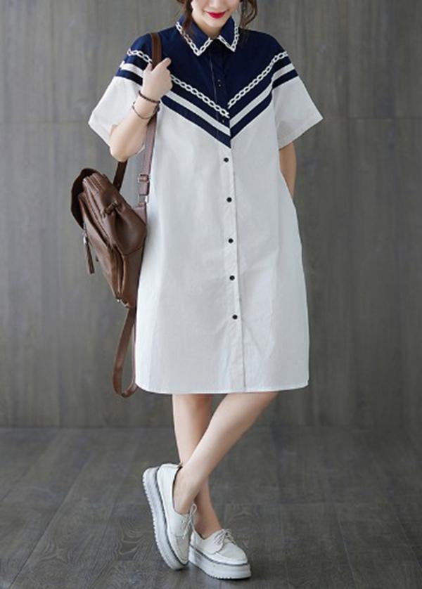 Casual White Patchwork long shirts Summer Cotton Dress ( Limited Stock) - Omychic