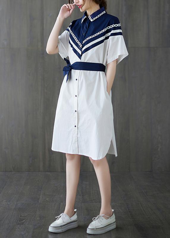 Casual White Patchwork long shirts Summer Cotton Dress ( Limited Stock) - Omychic