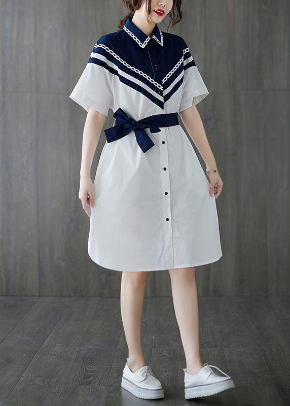 Casual White Patchwork long shirts Summer Cotton Dress ( Limited Stock) - Omychic