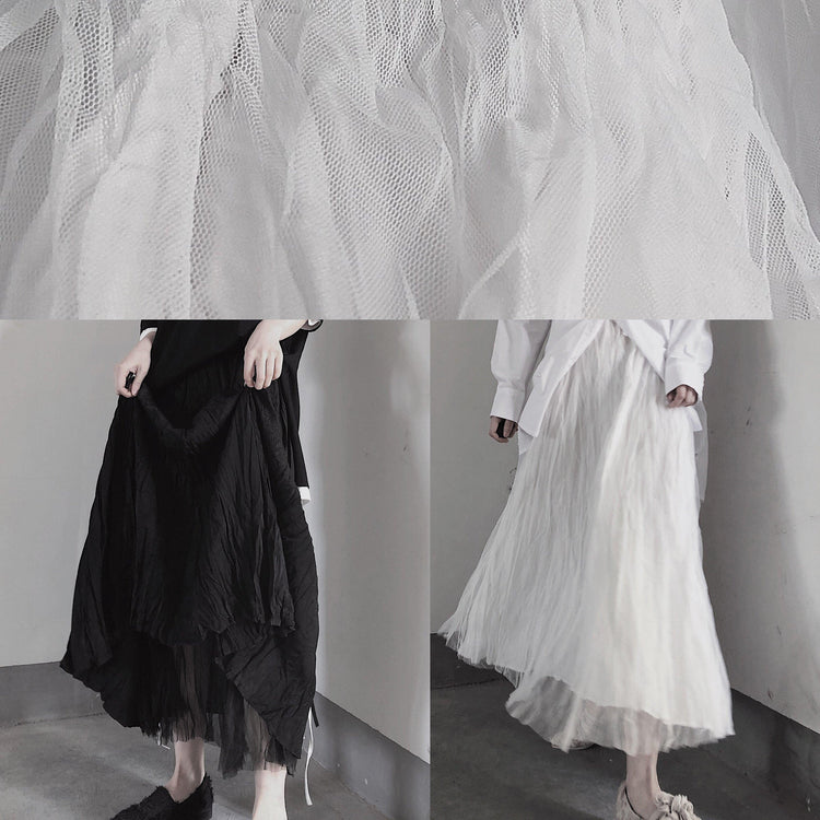 Casual White Pleated Double Layer Design Double Side Skirt - Omychic