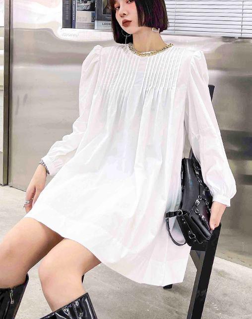 Casual White Puff Sleeve Holiday Summer Cotton Dress - Omychic