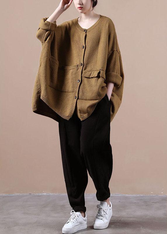 Casual Yellow Asymmetrical Design Pockets Knit Coat - Omychic