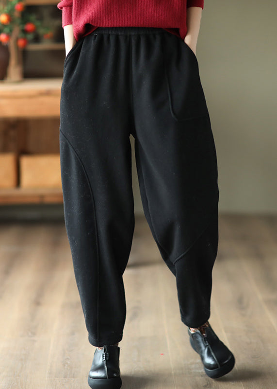 Casual Yellow Pockets Patchwork Elastic Waist Warm Fleece Pants Spring