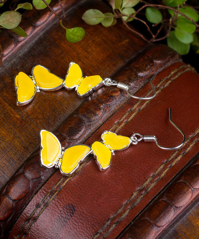 Casual Yellow Sterling Silver Beeswax Butterfly Drop Earrings