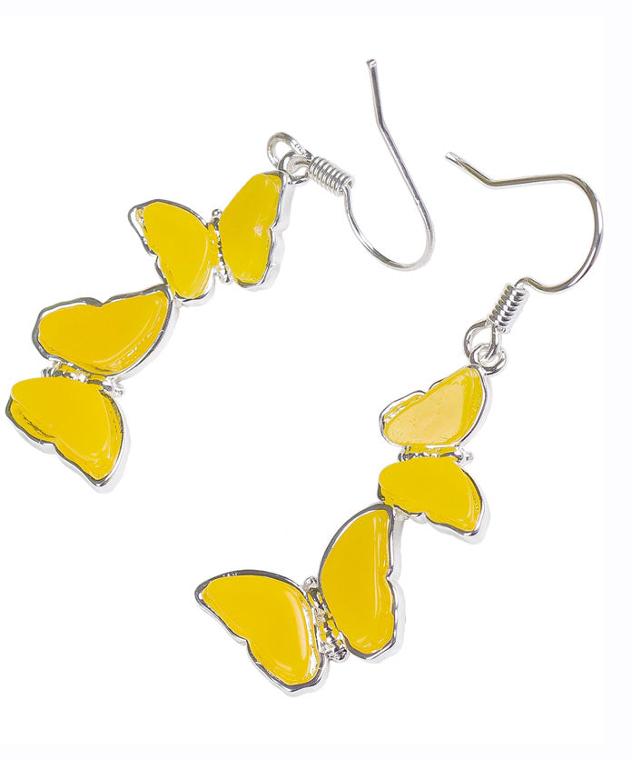 Casual Yellow Sterling Silver Beeswax Butterfly Drop Earrings
