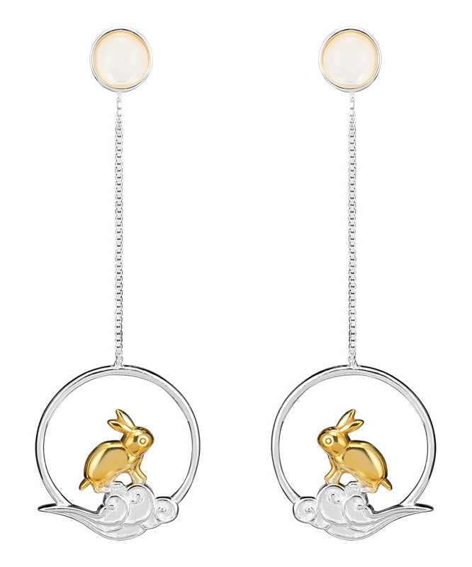 Casual Yellow Sterling Silver xiangyun Rabbit Drop Earrings