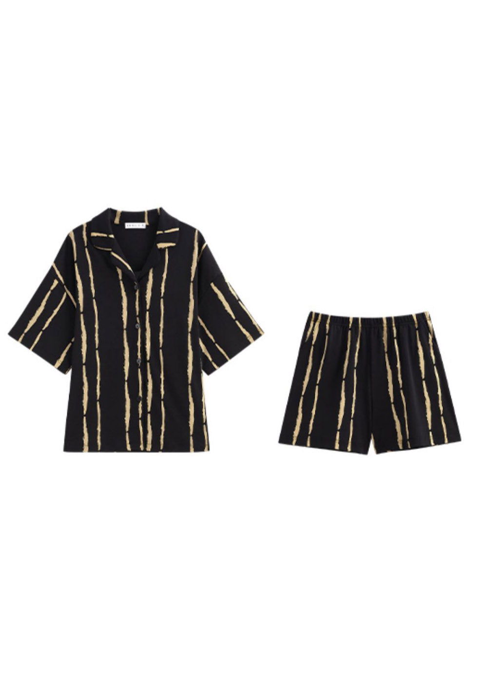 Casual Yellow Striped Button Cotton Pajamas Two Pieces Set Summer