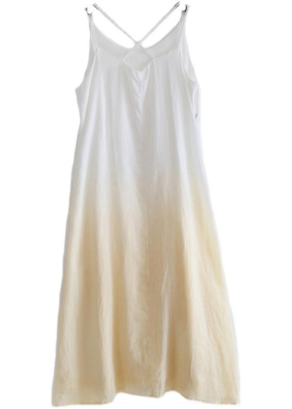 Casual Yellow Tie Dye Backless Ramie Dress Summer - Omychic