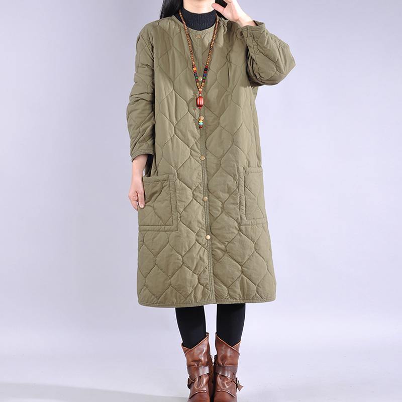 Casual army green womens coat soversized Coats o neck pockets winter outwear - Omychic