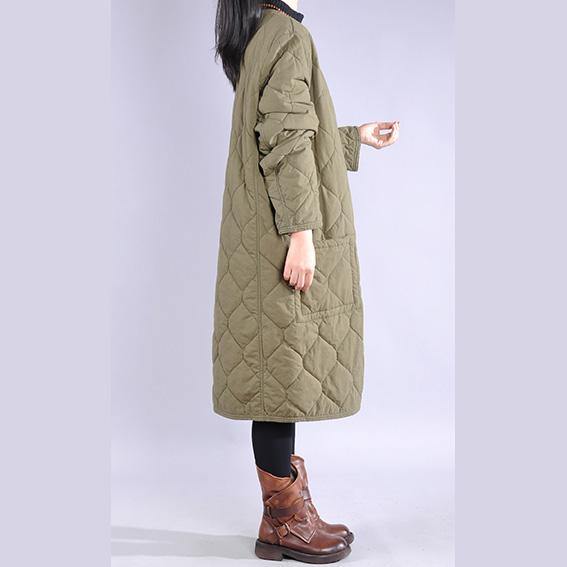 Casual army green womens coat soversized Coats o neck pockets winter outwear - Omychic