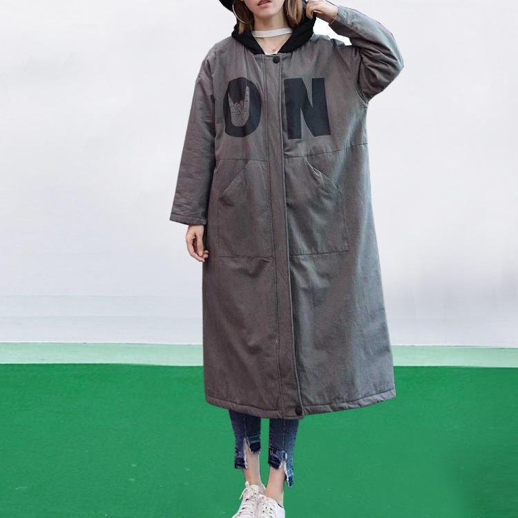 Casual Gray Parkas For Women Loose Fitting Hooded - Omychic