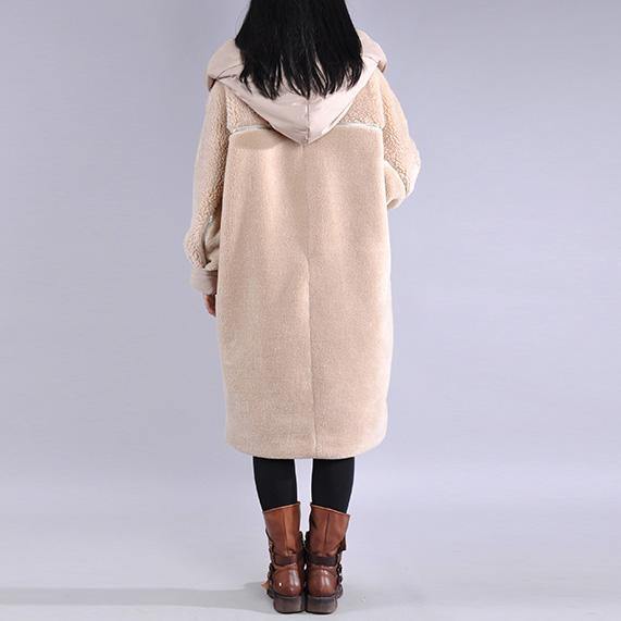 Casual nude womens coats Loose fitting winter jacket zippered hooded winter outwear - Omychic