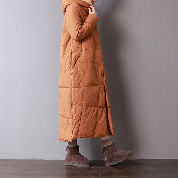 Casual orange parkas for women casual hooded warm winter coat women pockets overcoat - Omychic