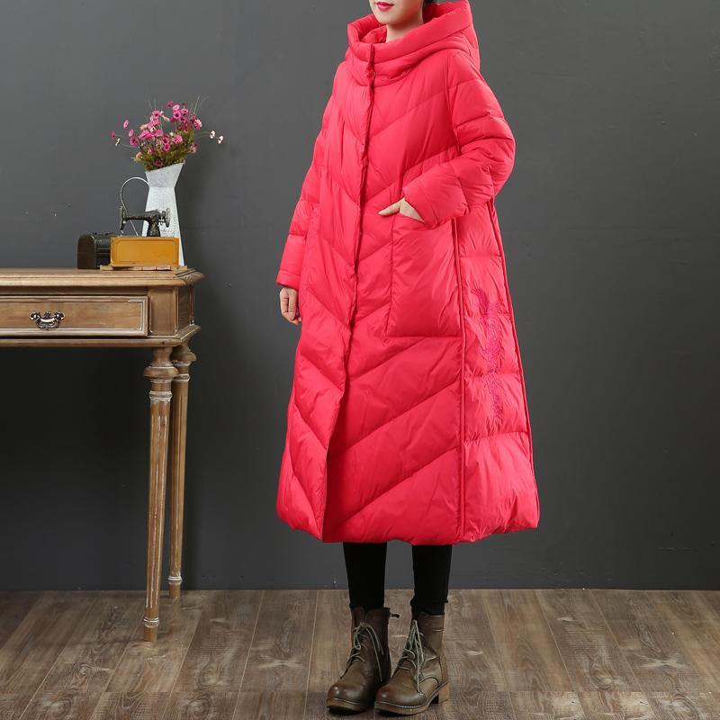Casual red down coat winter plus size pockets womens parka hooded Luxury coats - Omychic