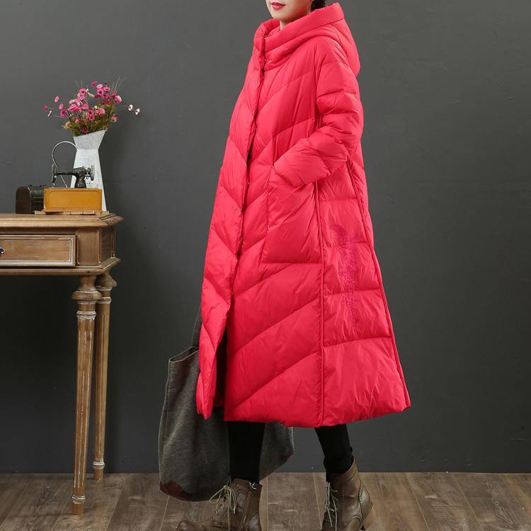 Casual red down coat winter plus size pockets womens parka hooded Luxury coats - Omychic