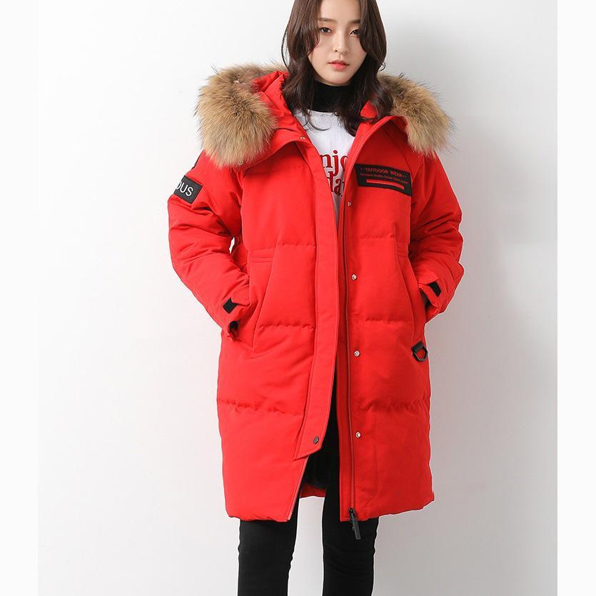 Casual red goose Down coat plus size clothing hooded winter jacket zippered Jackets - Omychic