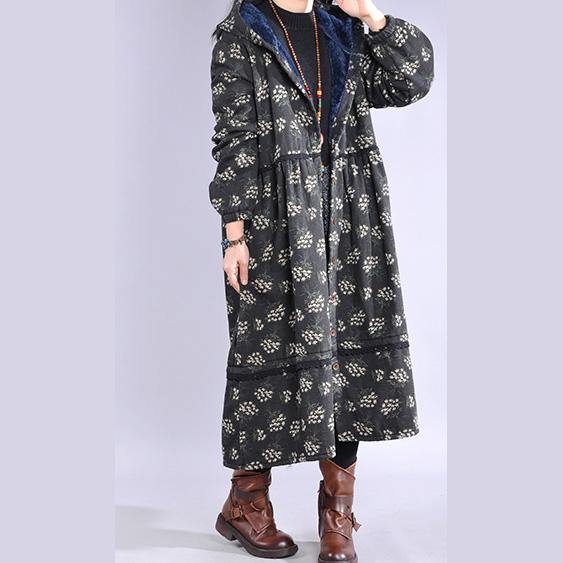 Casual trendy plus size warm winter coat black print hooded Button winter parkas - Omychic