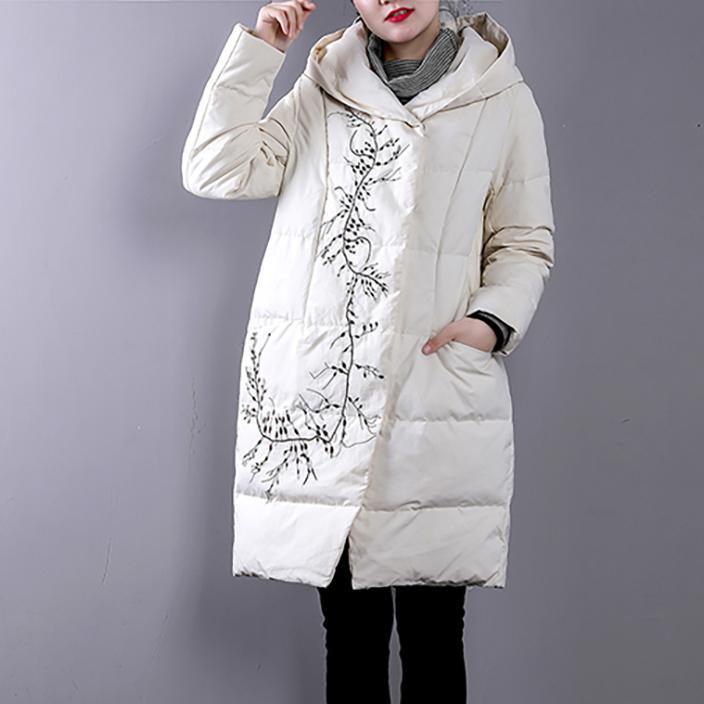 Casual white goose Down coat Loose fitting hoodedYZ-2018111411 - Omychic