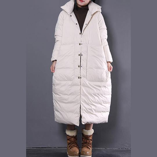 Casual white winter oversize hooded down coat top quality Large pockets trench down coat - Omychic