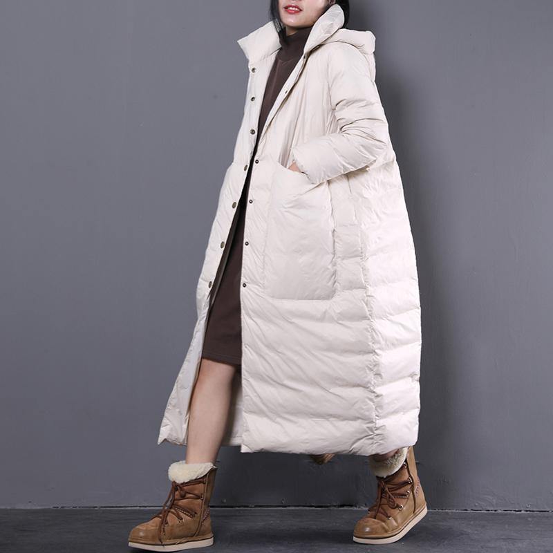 Casual white winter oversize hooded down coat top quality Large pockets trench down coat - Omychic