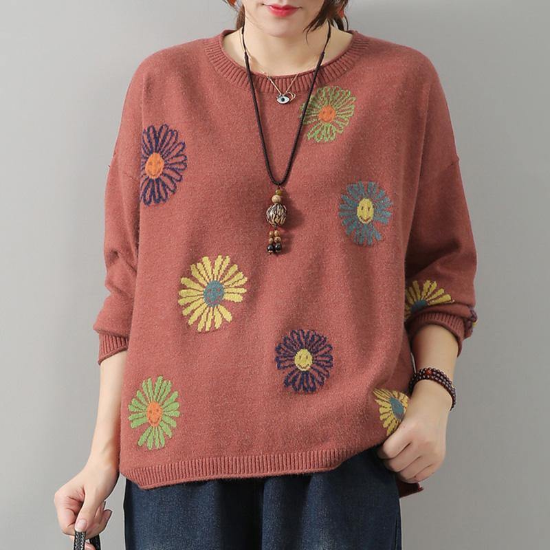 Casual Floral Embroidered Sweater Jumper - Omychic