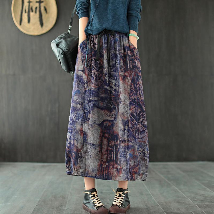 Casual Retro Print Skirt Elastic Waist - Omychic