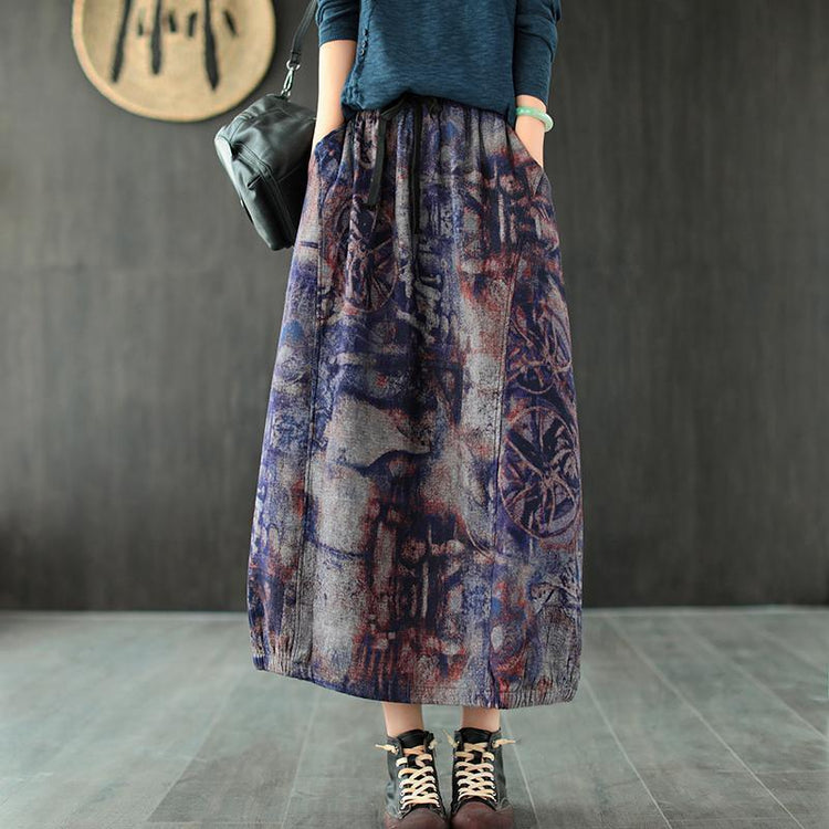 Casual Retro Print Skirt Elastic Waist - Omychic