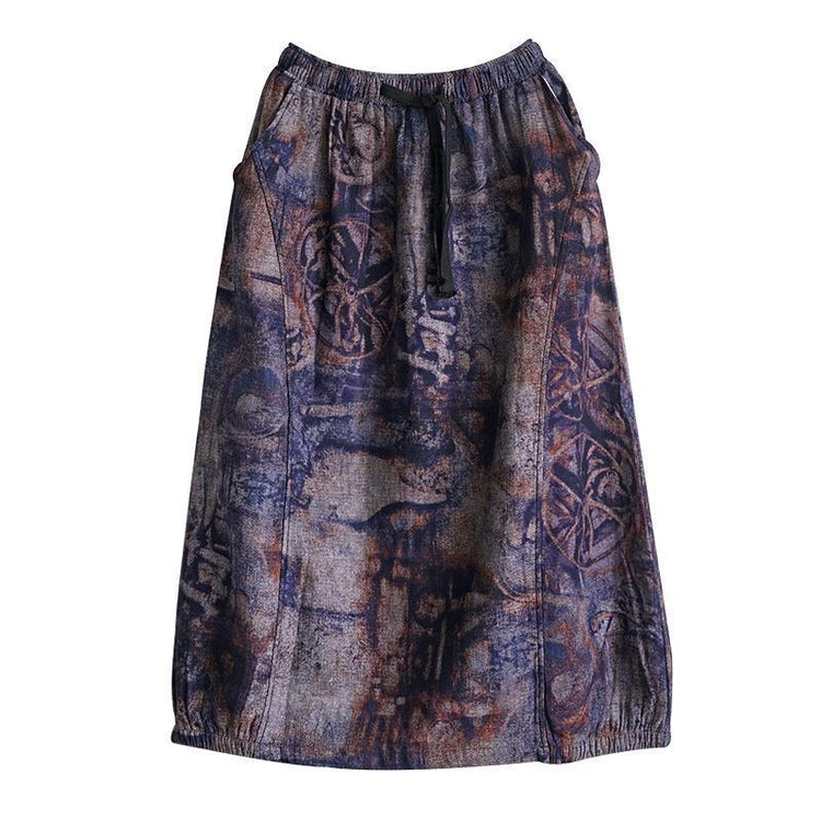 Casual Retro Print Skirt Elastic Waist - Omychic