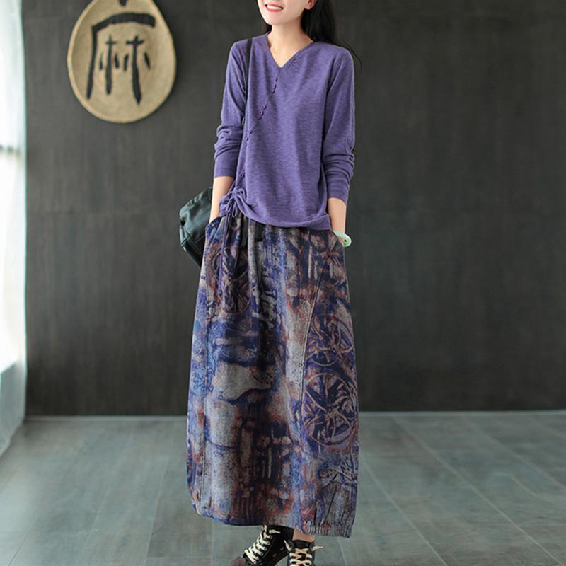 Casual Retro Print Skirt Elastic Waist - Omychic