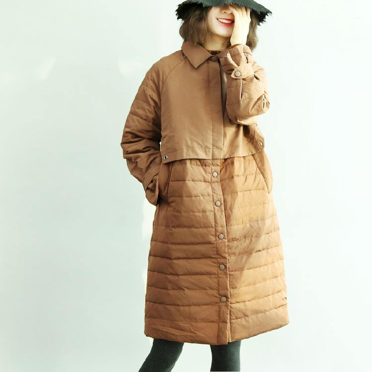 Casual Khaki patchwork winter parkas down coat plus size clothing quilted coat Luxury side close winter outwear - Omychic