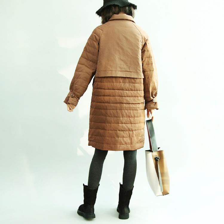 Casual Khaki patchwork winter parkas down coat plus size clothing quilted coat Luxury side close winter outwear - Omychic