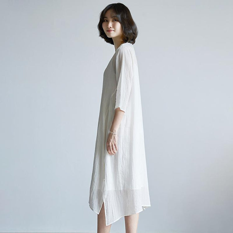 Casual Plus Size Pleated V-Neck Asymmetrical A-Line Dress - Omychic