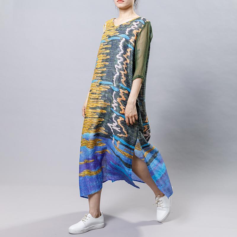 Casual Printed Spliced Midi Dress With Belt - Omychic