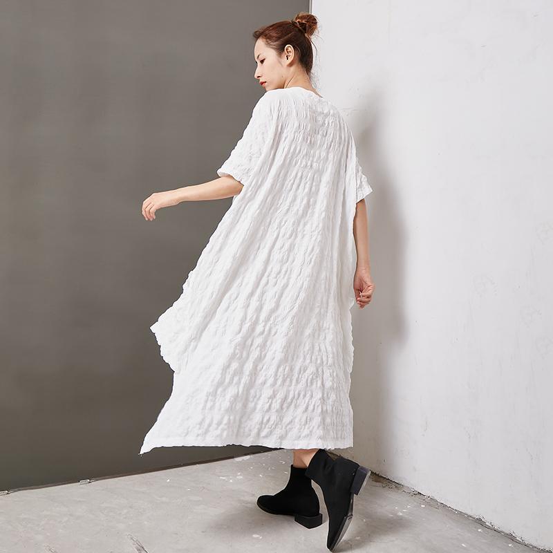 Casual Round Neck Cotton Solid Irregular Dress - Omychic