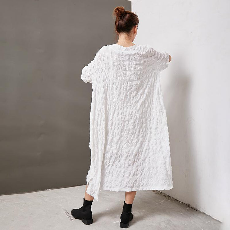 Casual Round Neck Cotton Solid Irregular Dress - Omychic