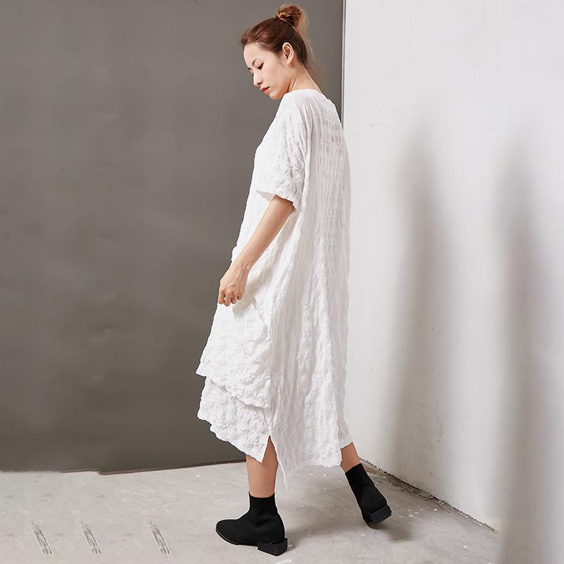 Casual Round Neck Cotton Solid Irregular Dress - Omychic