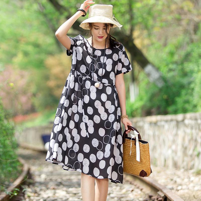 Casual Round Neck Short Sleeve Circular Dress - Omychic