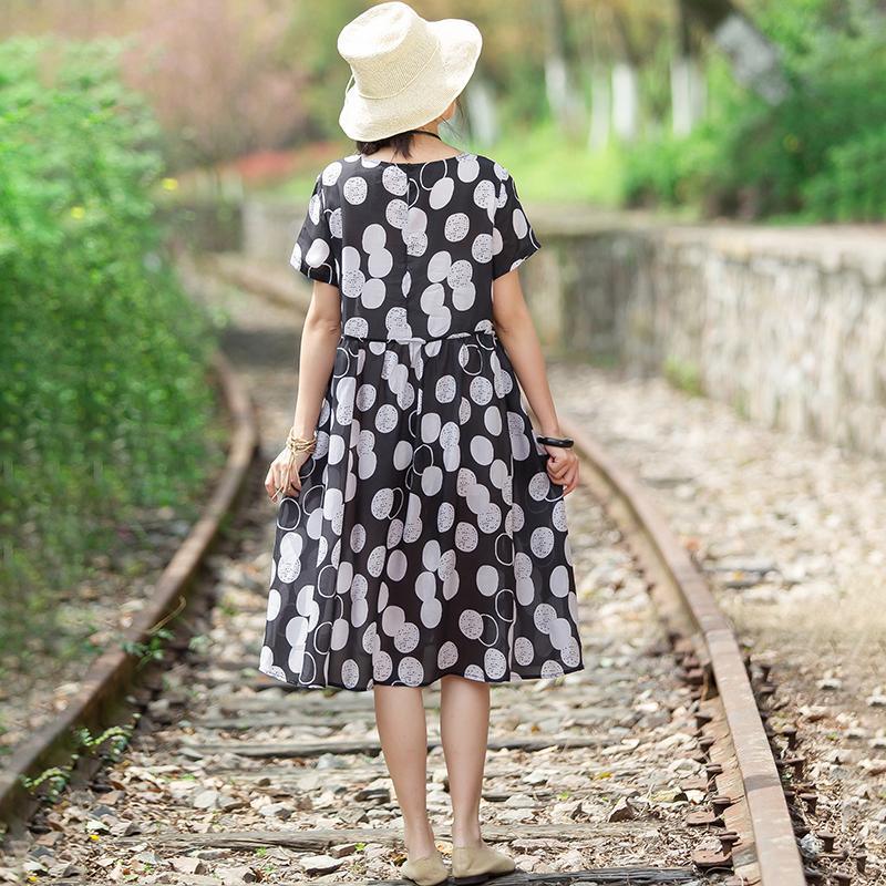 Casual Round Neck Short Sleeve Circular Dress - Omychic