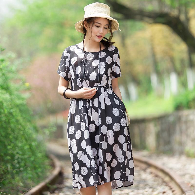 Casual Round Neck Short Sleeve Circular Dress - Omychic