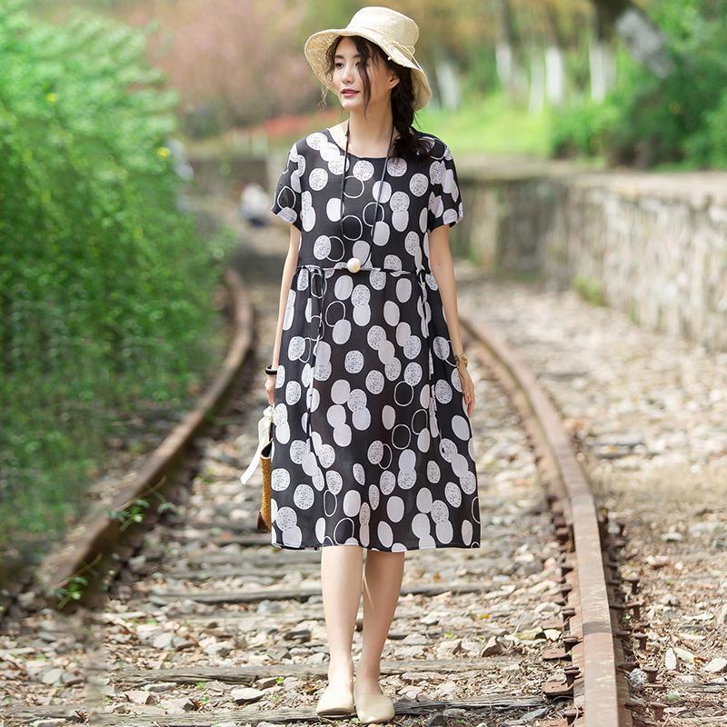 Casual Round Neck Short Sleeve Circular Dress - Omychic