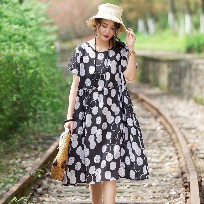 Casual Round Neck Short Sleeve Circular Dress - Omychic