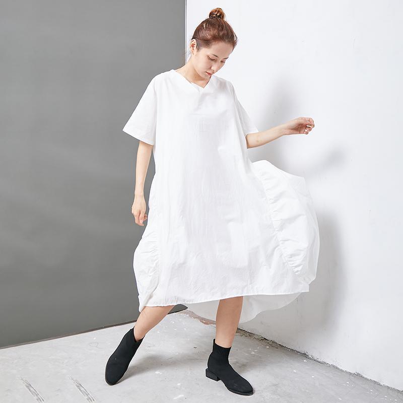 Casual Solid Short Sleeve V-Neck Women Dress - Omychic