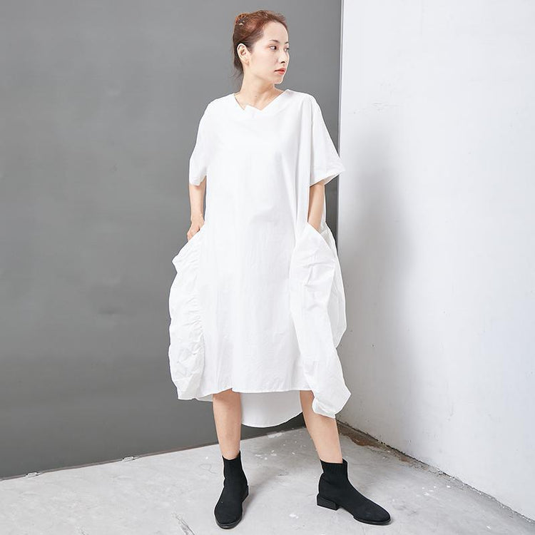 Casual Solid Short Sleeve V-Neck Women Dress - Omychic