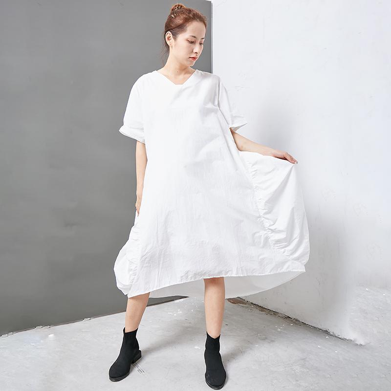 Casual Solid Short Sleeve V-Neck Women Dress - Omychic