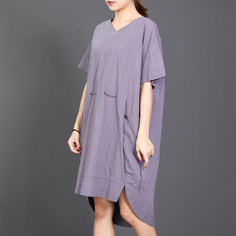 Casual V-Neck Solid Color Drawstring Loose Dress - Omychic