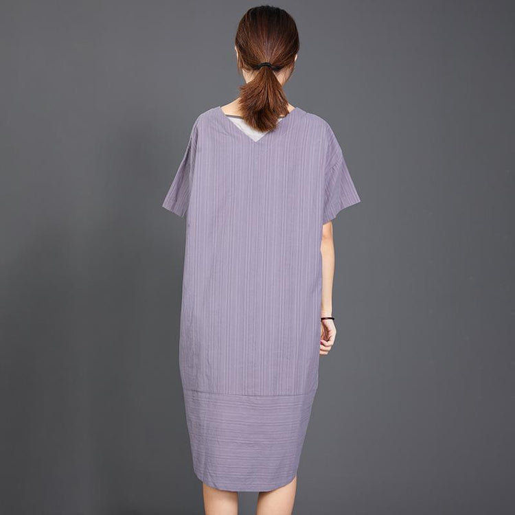 Casual V-Neck Solid Color Drawstring Loose Dress - Omychic