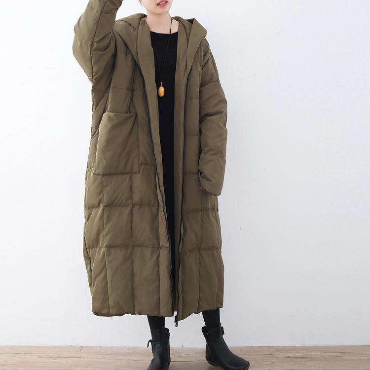 Casual army green warm Parka oversize hooded down coat Elegant zippered outwear - Omychic
